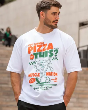 Mens Pizza This Oversized Tee - White