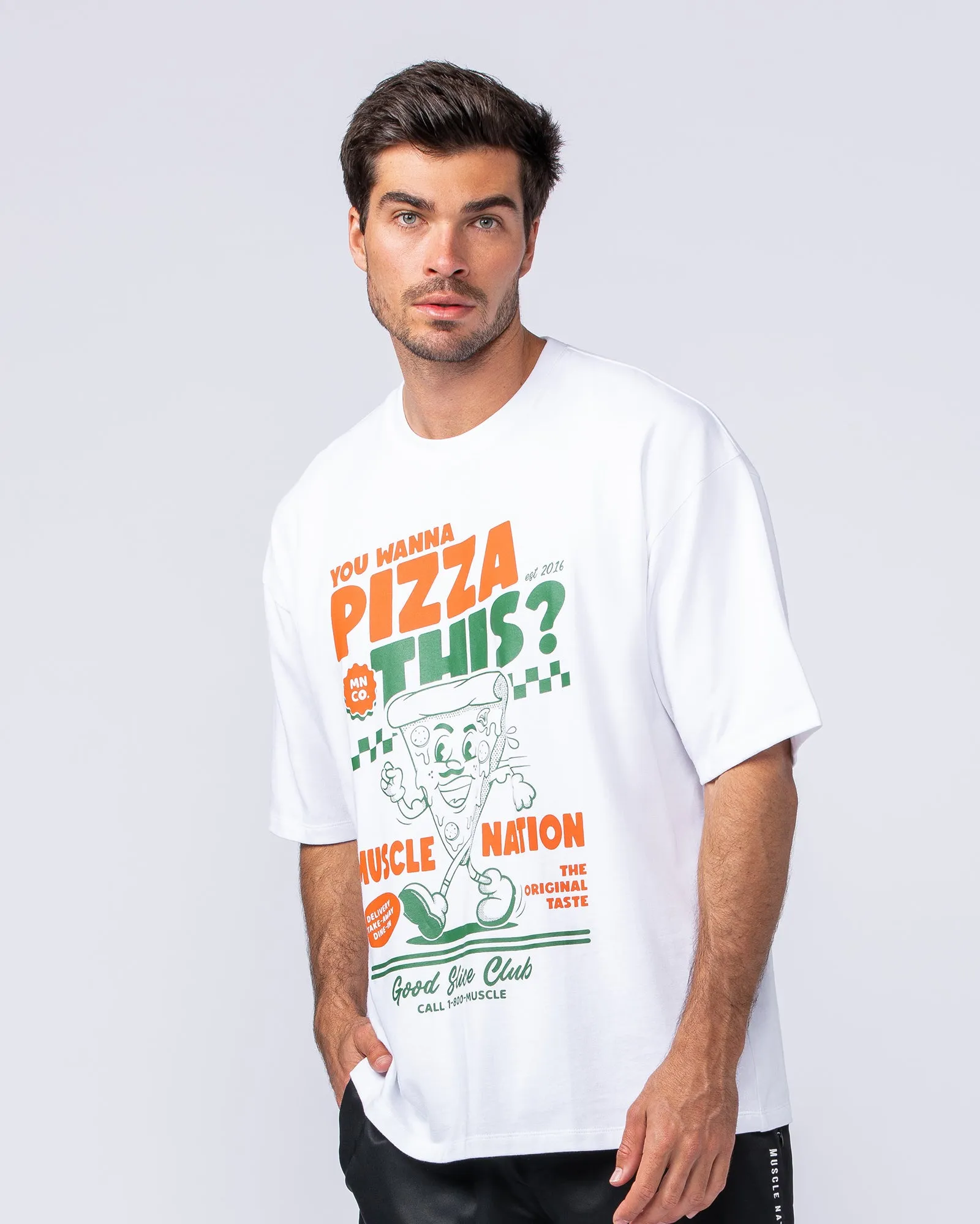 Mens Pizza This Oversized Tee - White