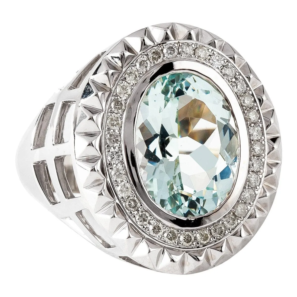 Men’s Ring - Aire-King's Signet Ring - 18K White Gold Aquamarine and Diamonds