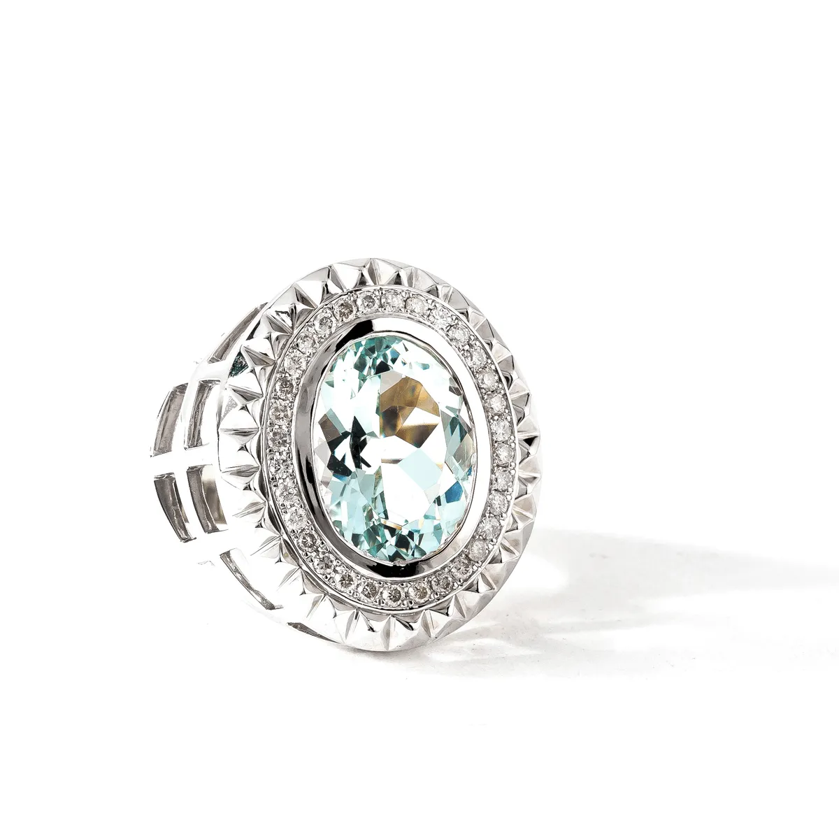 Men’s Ring - Aire-King's Signet Ring - 18K White Gold Aquamarine and Diamonds