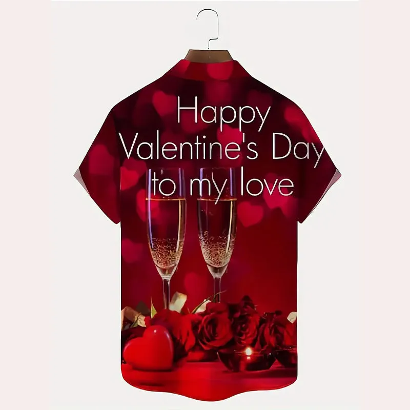 Men's Valentines Love Hearts Print Short Sleeve Shirt