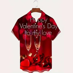 Men's Valentines Love Hearts Print Short Sleeve Shirt
