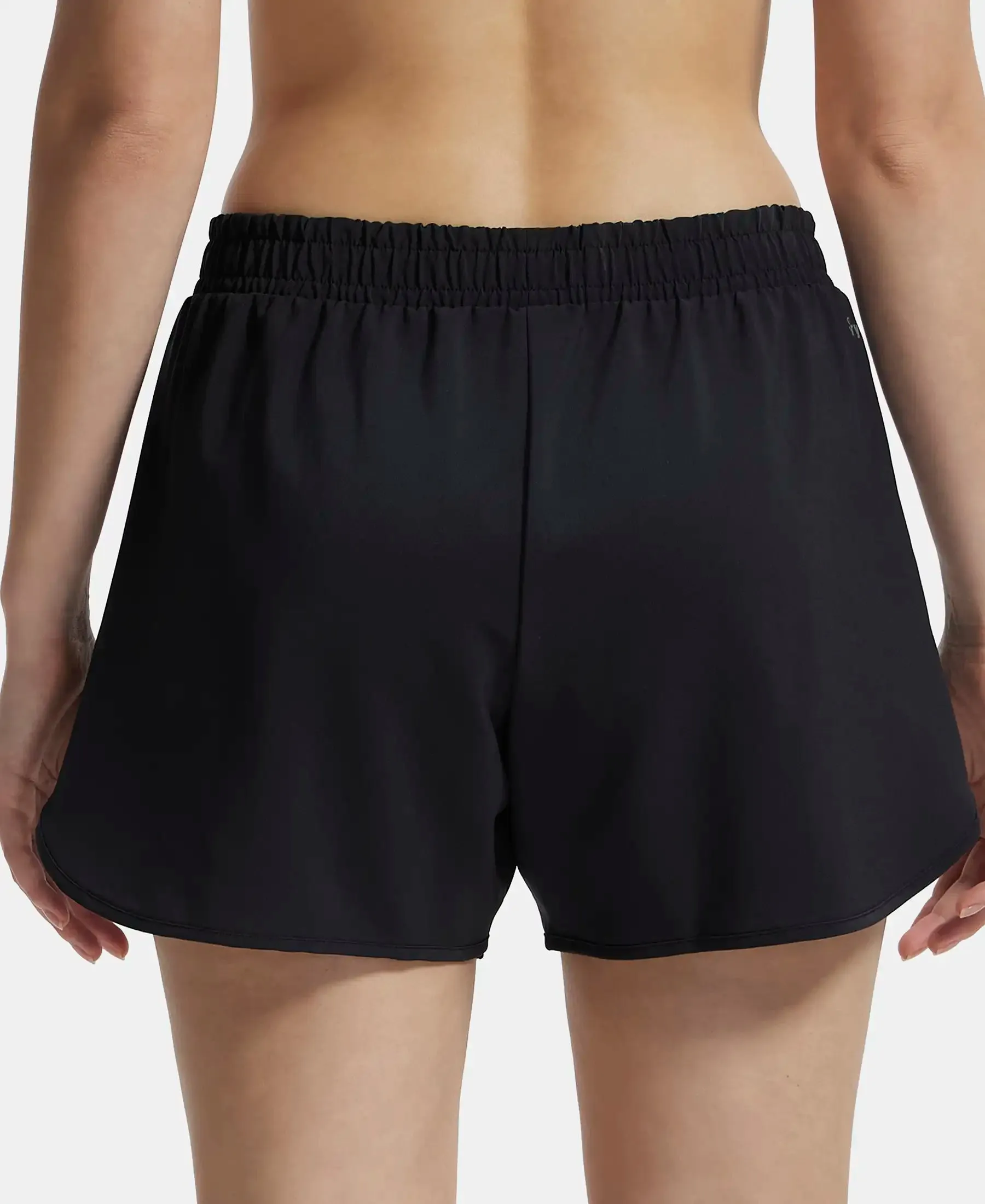 Microfiber Elastane Stretch Double Layered Woven Fabric Regular Fit Shorts with Zipper Pockets - Black