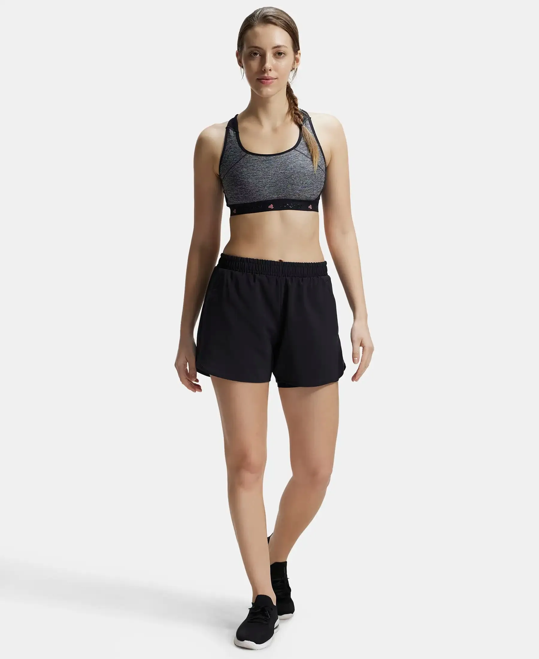 Microfiber Elastane Stretch Double Layered Woven Fabric Regular Fit Shorts with Zipper Pockets - Black