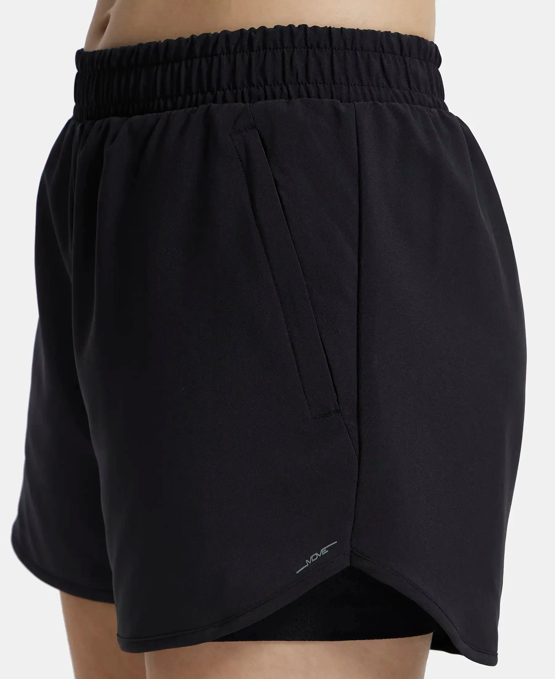 Microfiber Elastane Stretch Double Layered Woven Fabric Regular Fit Shorts with Zipper Pockets - Black