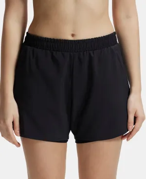 Microfiber Elastane Stretch Double Layered Woven Fabric Regular Fit Shorts with Zipper Pockets - Black