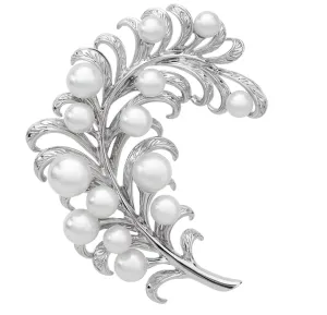 Mikimoto White Gold Akoya Pearl Feather Brooch