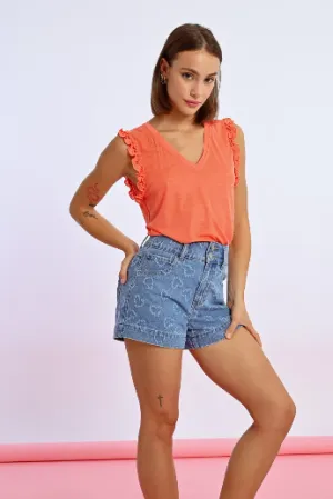 Molly Bracken Heart Rhinestone Denim Shorts