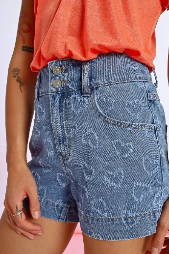 Molly Bracken Heart Rhinestone Denim Shorts