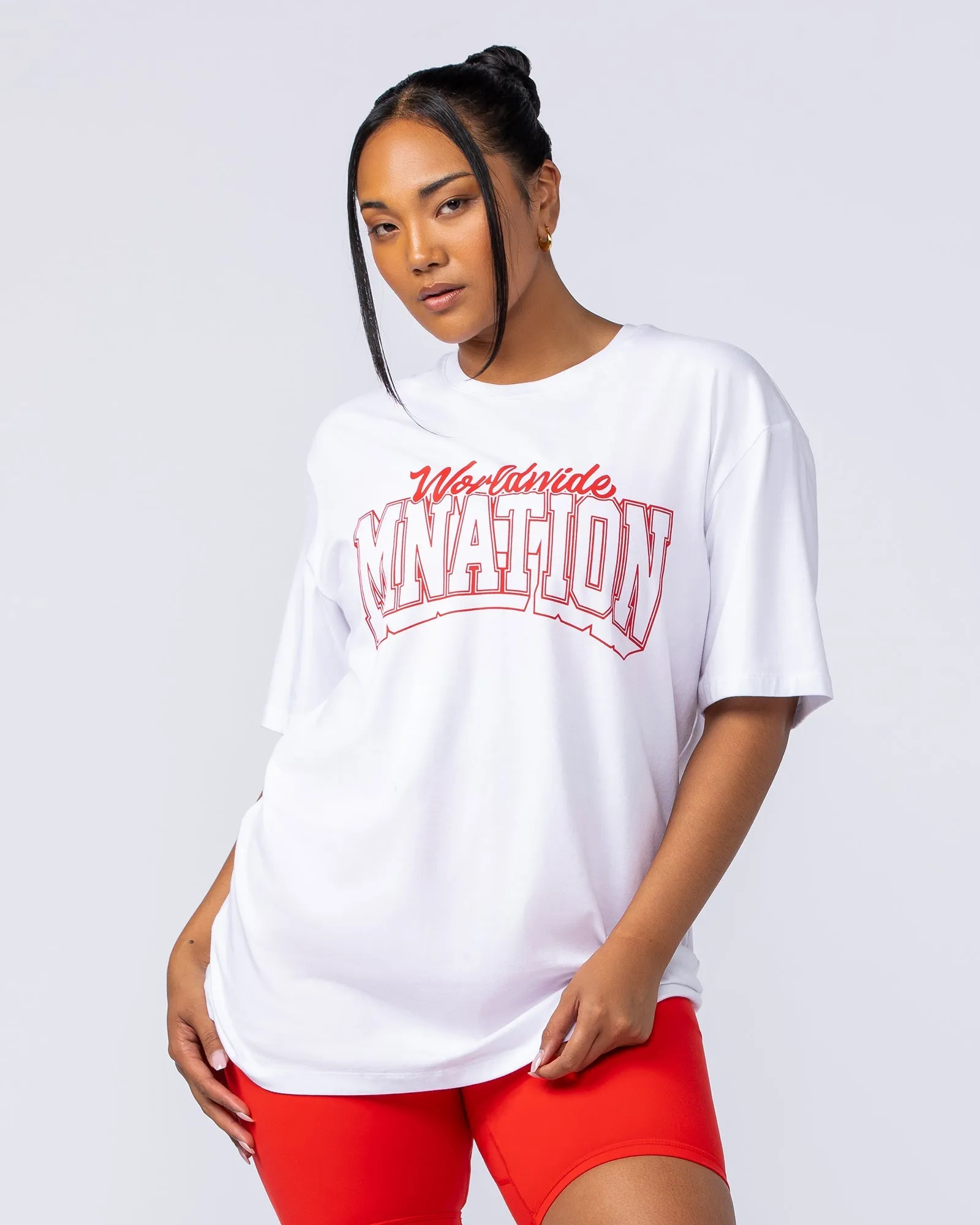 Muscle Nation | Varsity Oversized Tonal Tee - White