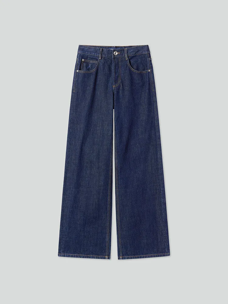 Navy Blue Button Fly Jeans