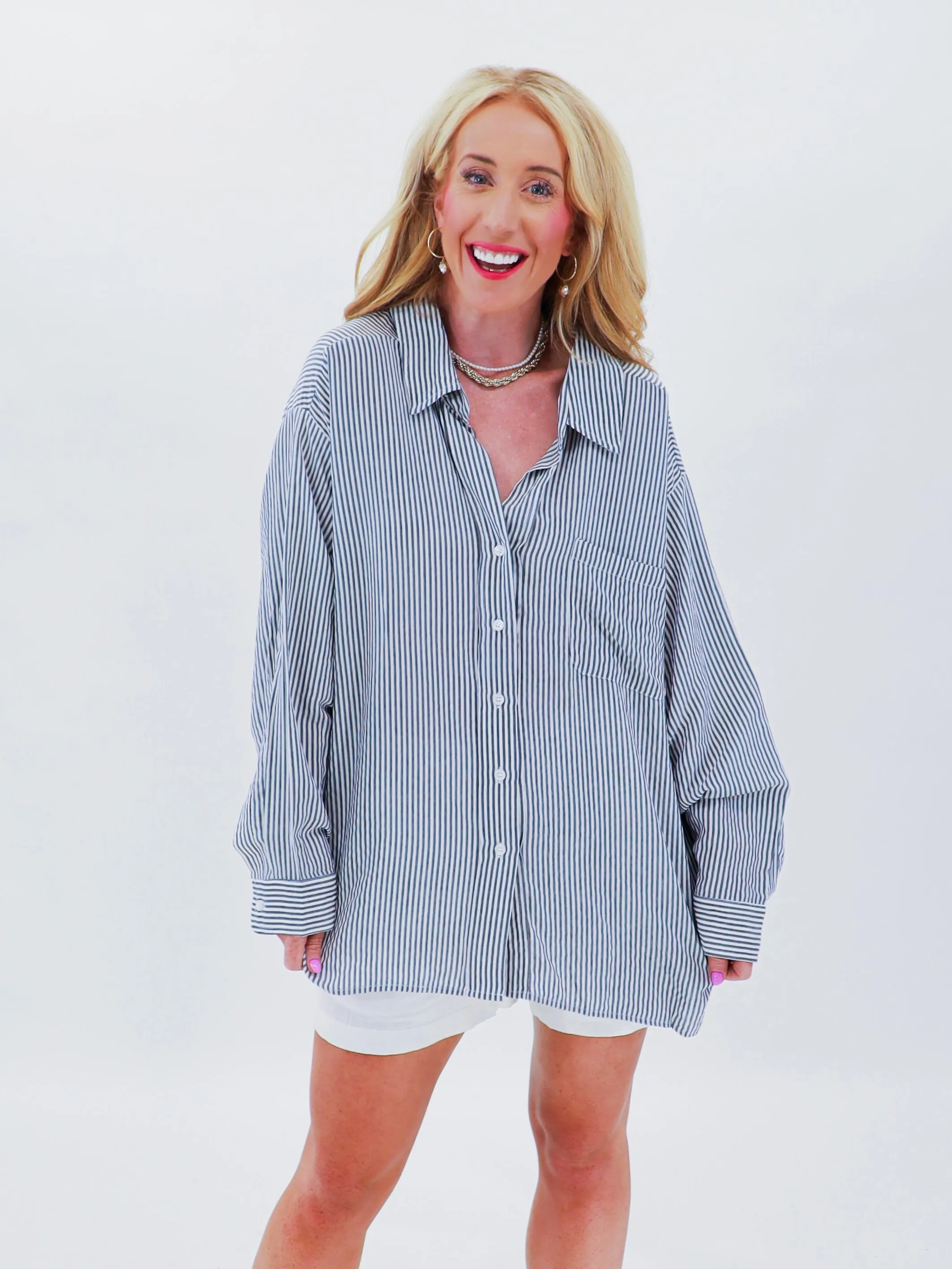 Navy N' Striped Button Down