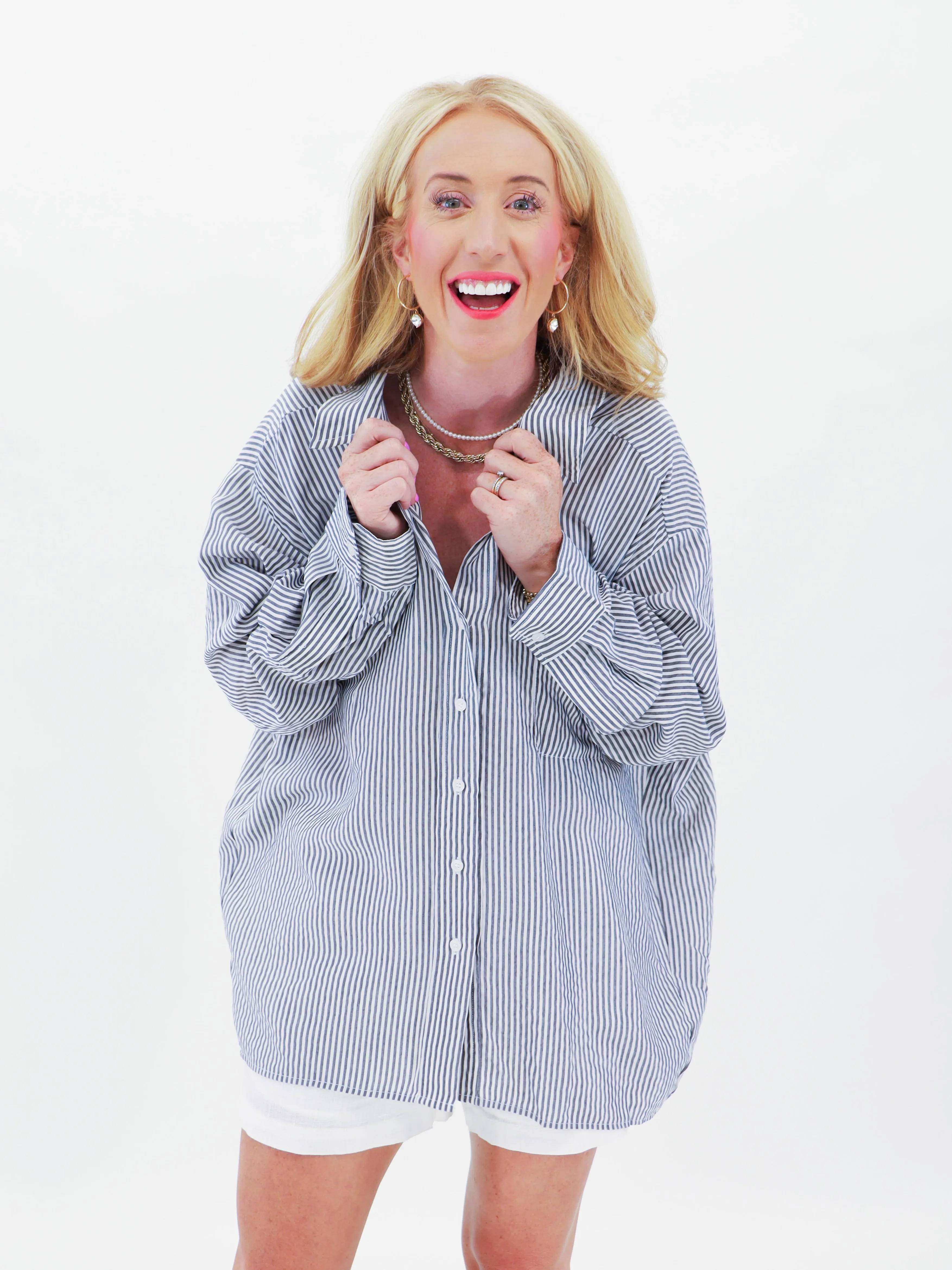 Navy N' Striped Button Down