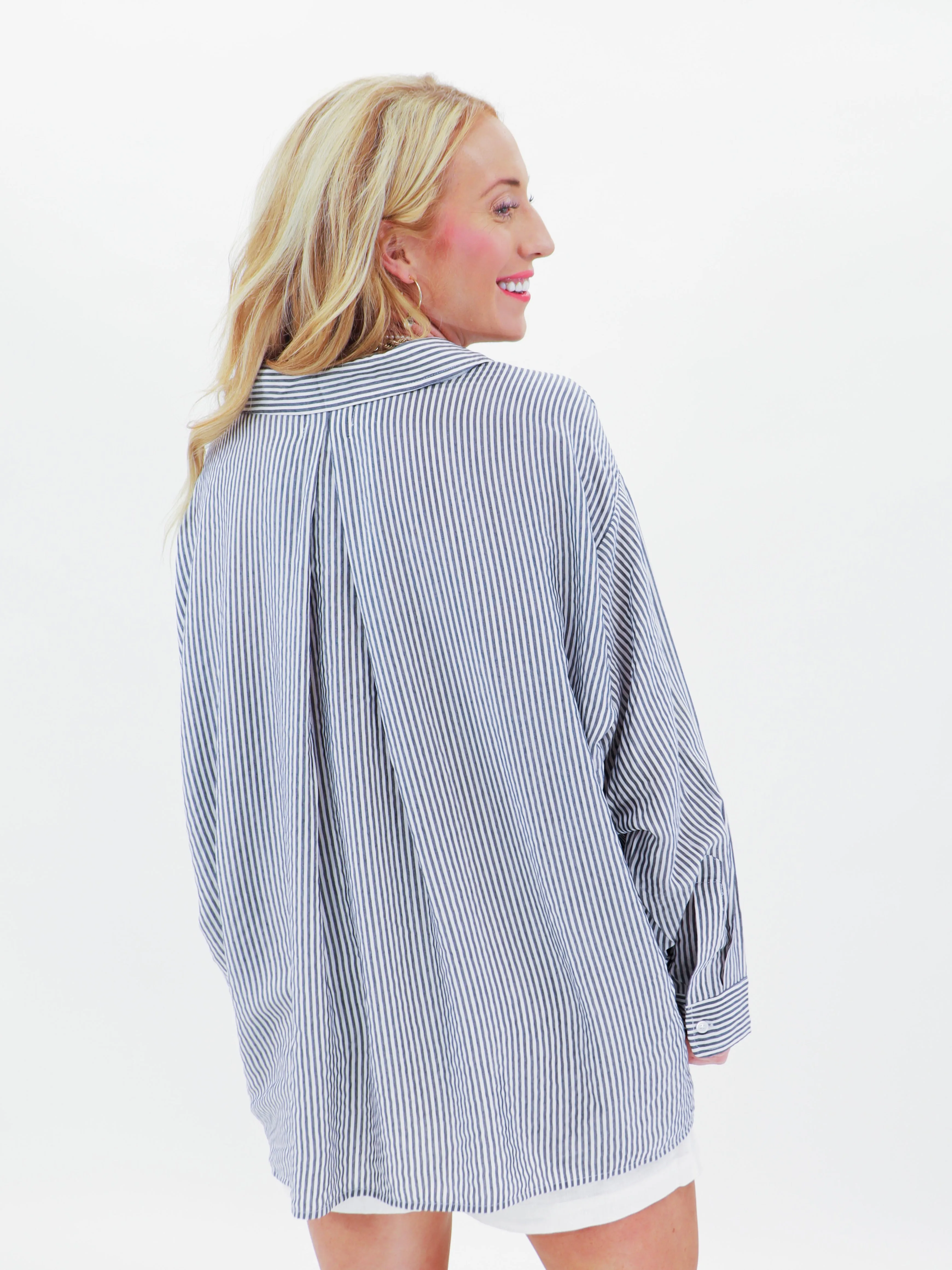 Navy N' Striped Button Down