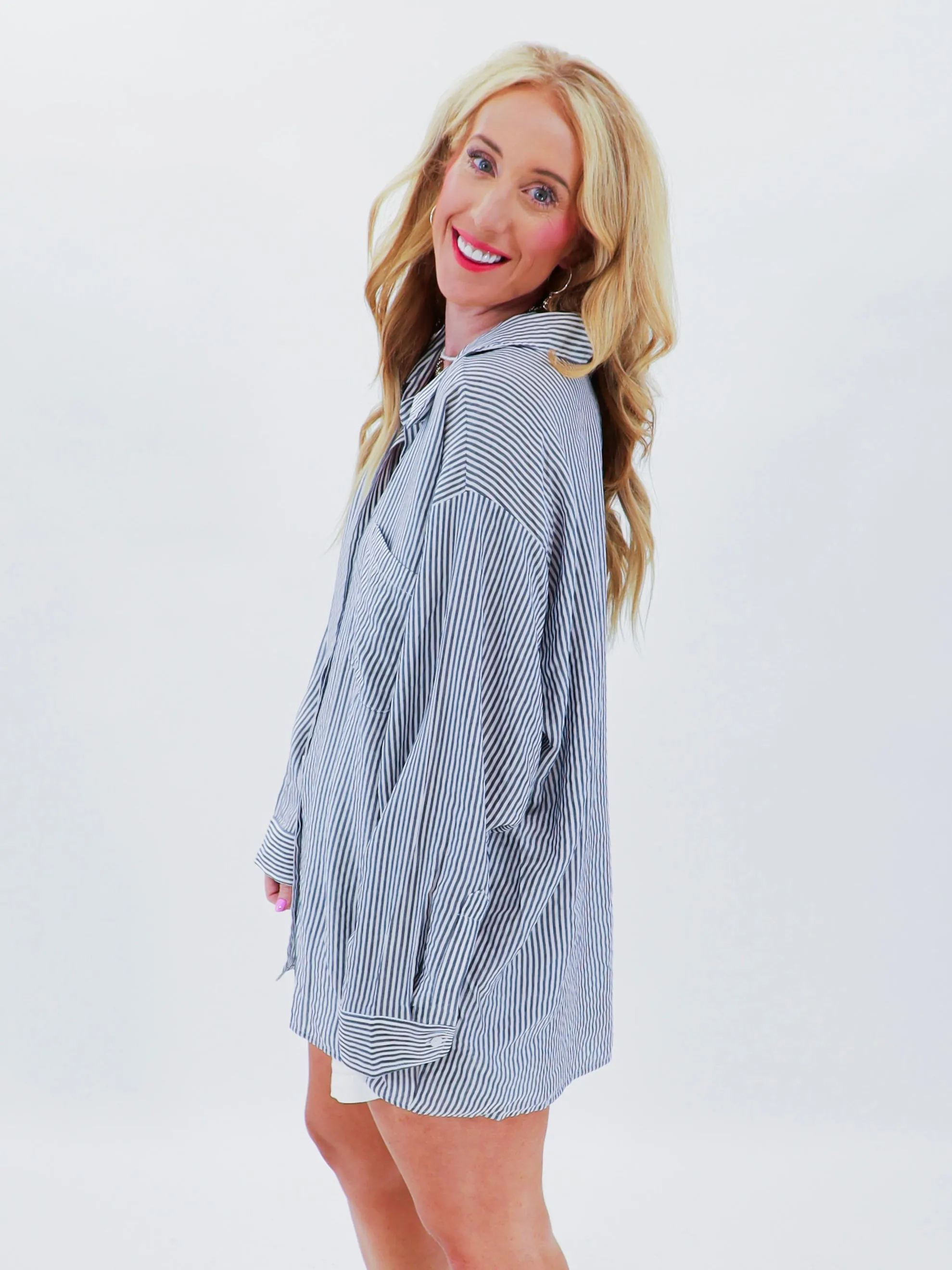 Navy N' Striped Button Down