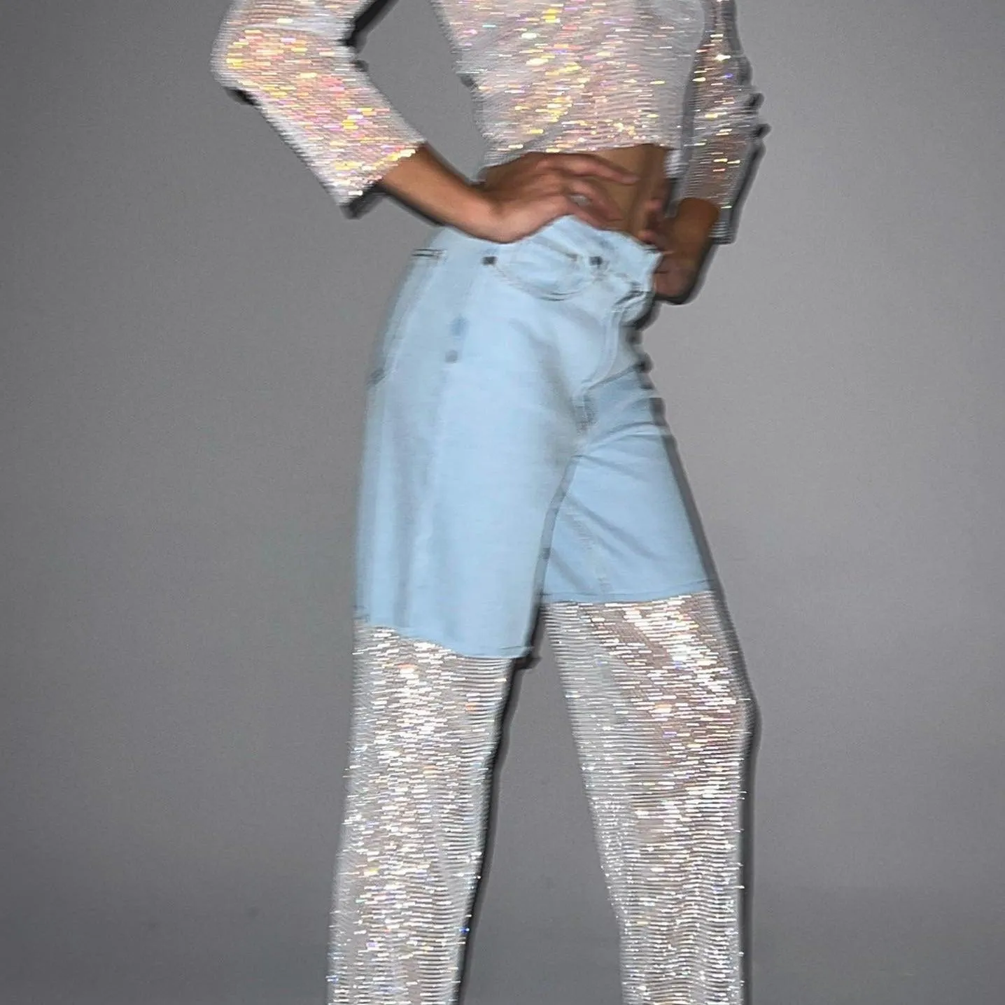 Night Moves Crystal Mesh Wide Leg Jeans