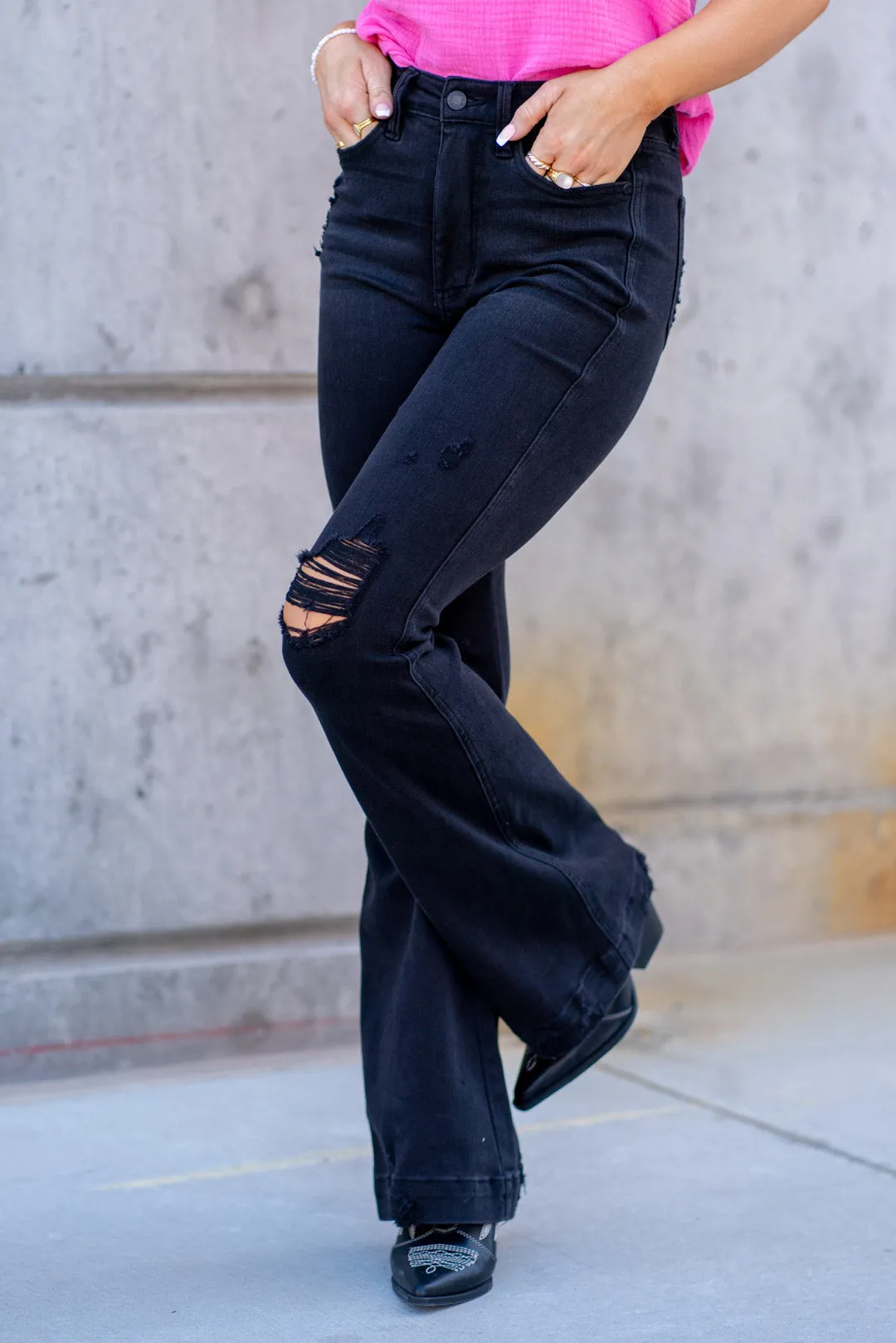 Night Out High Waist Distressed Flare Regular & Plus Sizes