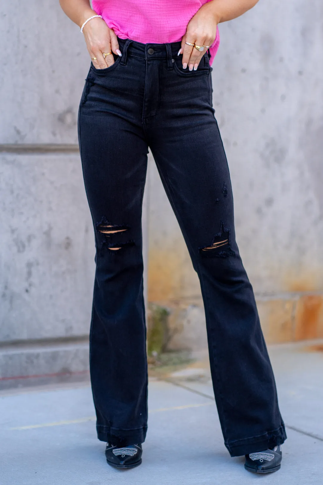 Night Out High Waist Distressed Flare Regular & Plus Sizes