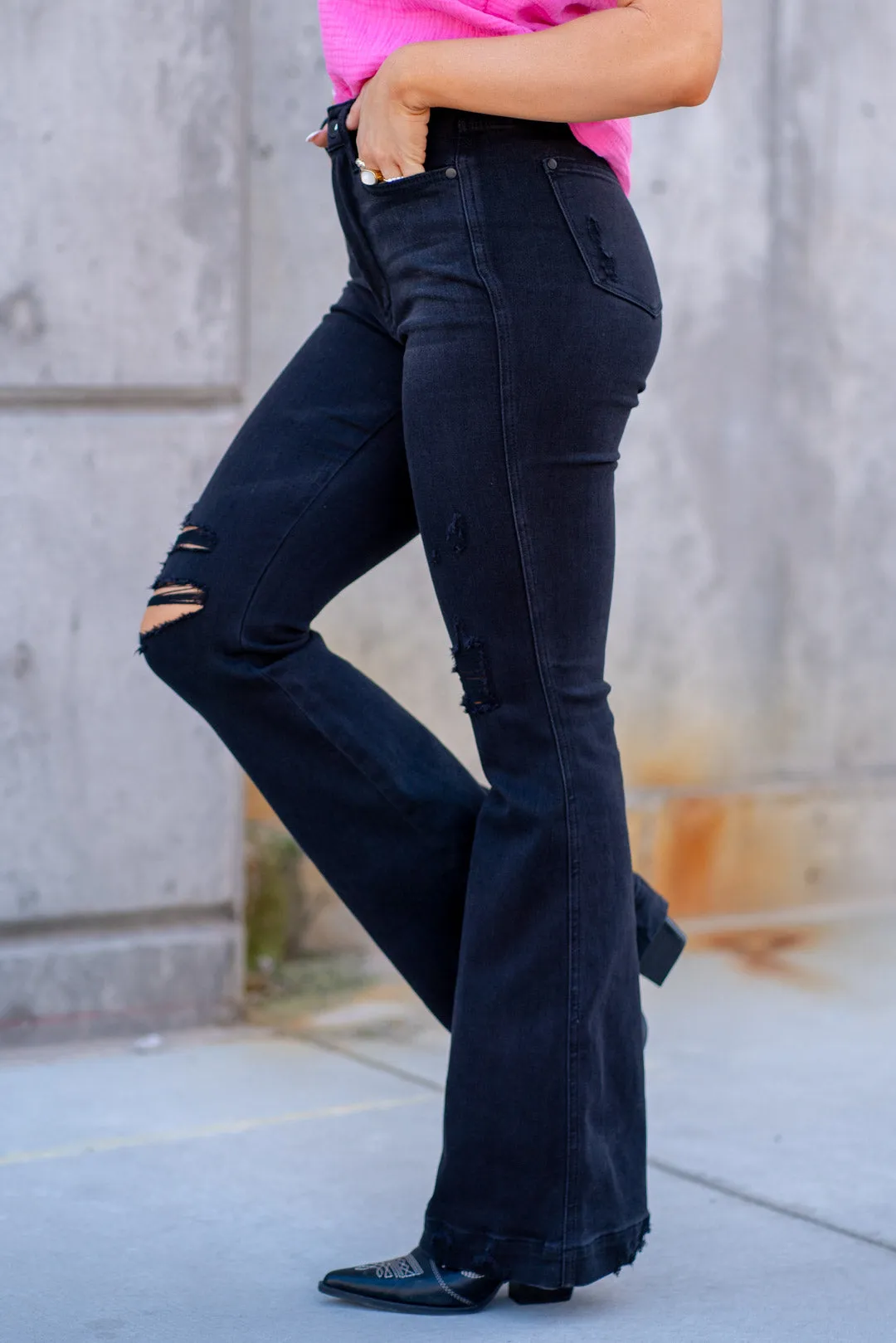 Night Out High Waist Distressed Flare Regular & Plus Sizes