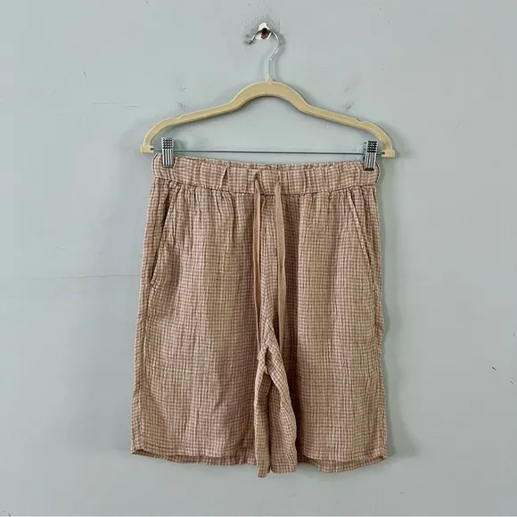NWT Eileen Fisher Puckered Pebble Gingham Organic Linen Shorts