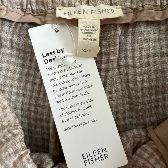 NWT Eileen Fisher Puckered Pebble Gingham Organic Linen Shorts