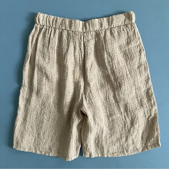 NWT Eileen Fisher Puckered Pebble Gingham Organic Linen Shorts