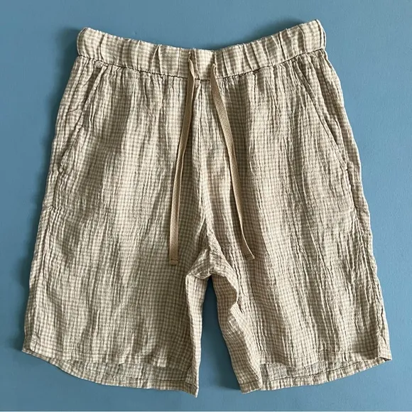 NWT Eileen Fisher Puckered Pebble Gingham Organic Linen Shorts