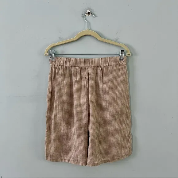NWT Eileen Fisher Puckered Pebble Gingham Organic Linen Shorts