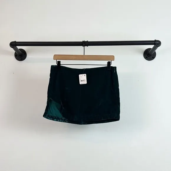NWT Free People Annalise Velvet Slit Hem Mini Skirt in Deep Teal