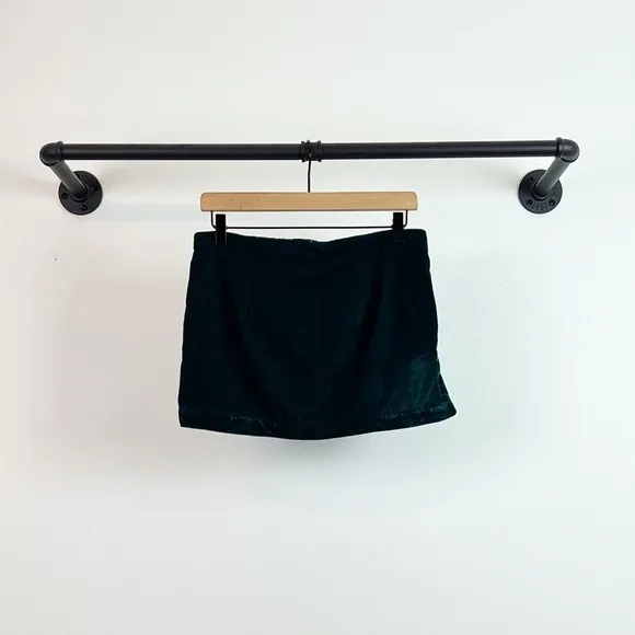 NWT Free People Annalise Velvet Slit Hem Mini Skirt in Deep Teal