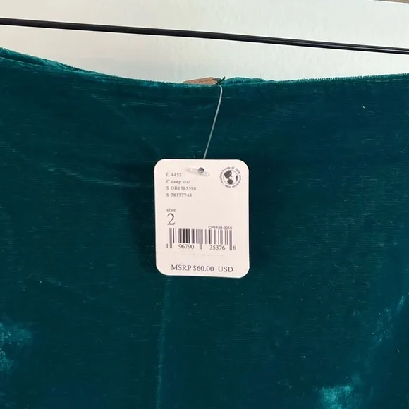 NWT Free People Annalise Velvet Slit Hem Mini Skirt in Deep Teal