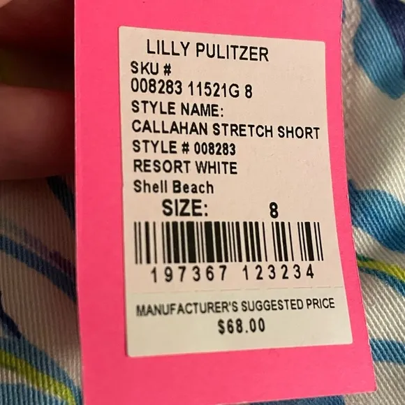 NWT Lilly Pulitzer Callahan Stretch Short Resort White Shell Beach Size 8