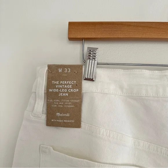 NWT Madewell The Perfect Vintage Wide Leg Crop Jean in Tile White ND538