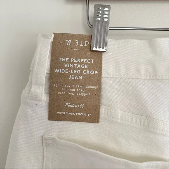 NWT Madewell The Perfect Vintage Wide-Leg Crop Jean in Tile White NE086