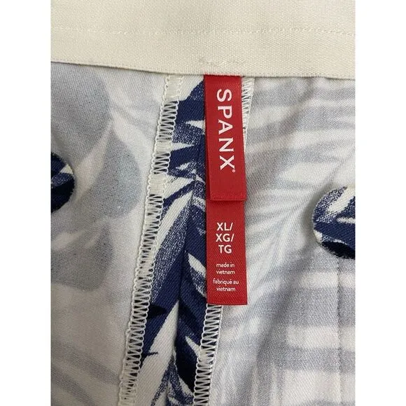 NWT Spanx on the Go Tropical Navy Palm Azul Marino Shorts Size XL Stretch Pullon