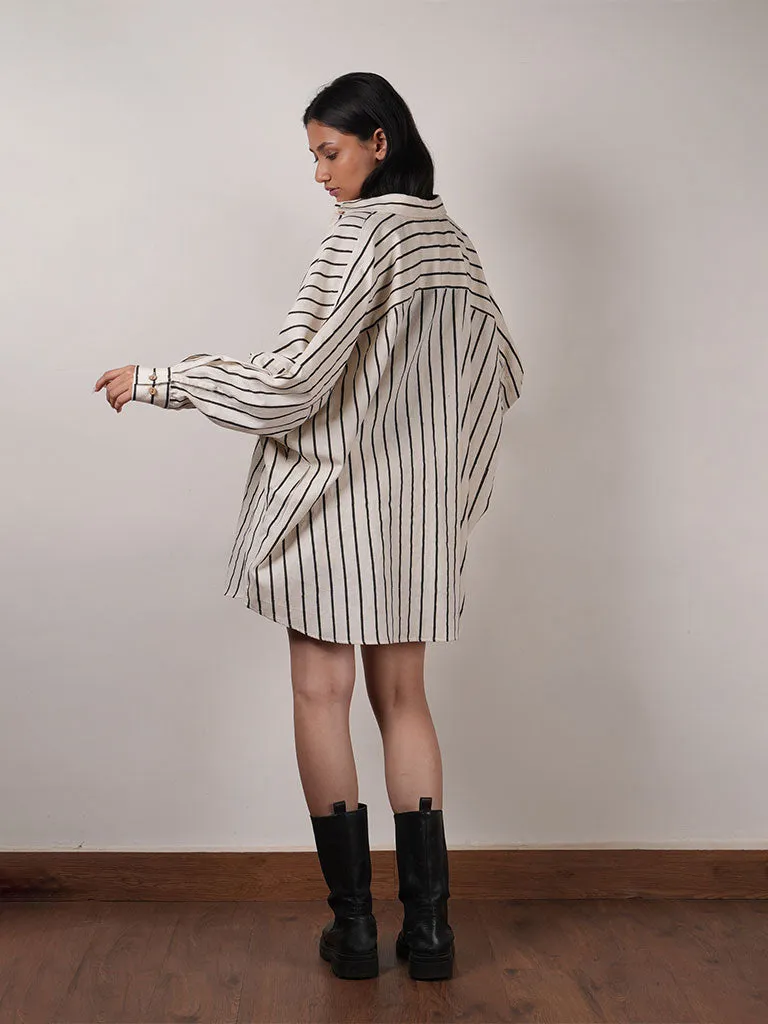 Oatmeal Oversized Striped Shirt Set