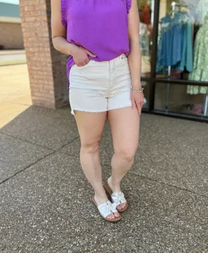 Off White Tummy Control Step Fray Hem Shorts