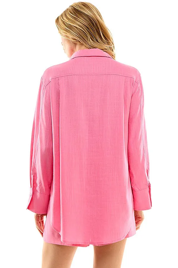 Oversized Button Down Shirt (Green, Pink)