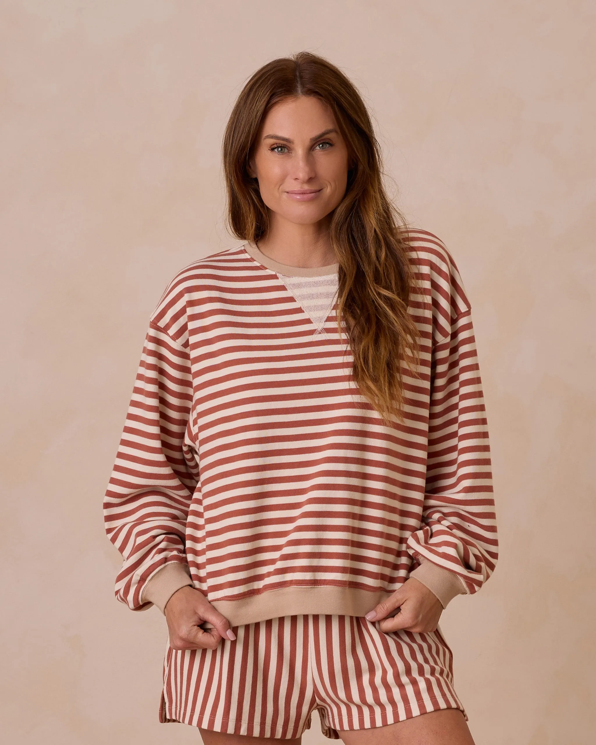 Oversized Crew   Short Set | Poppy Stripe