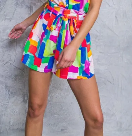 Painted Paper Bag Tie Shorts