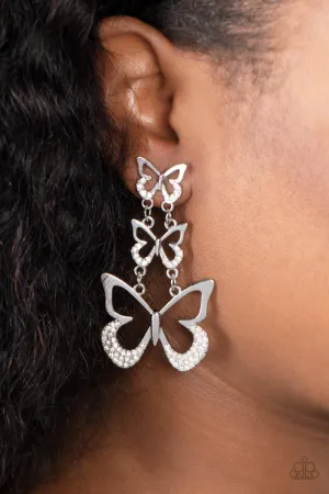 Paparazzi Flamboyant Flutter - White Butterfly Earrings