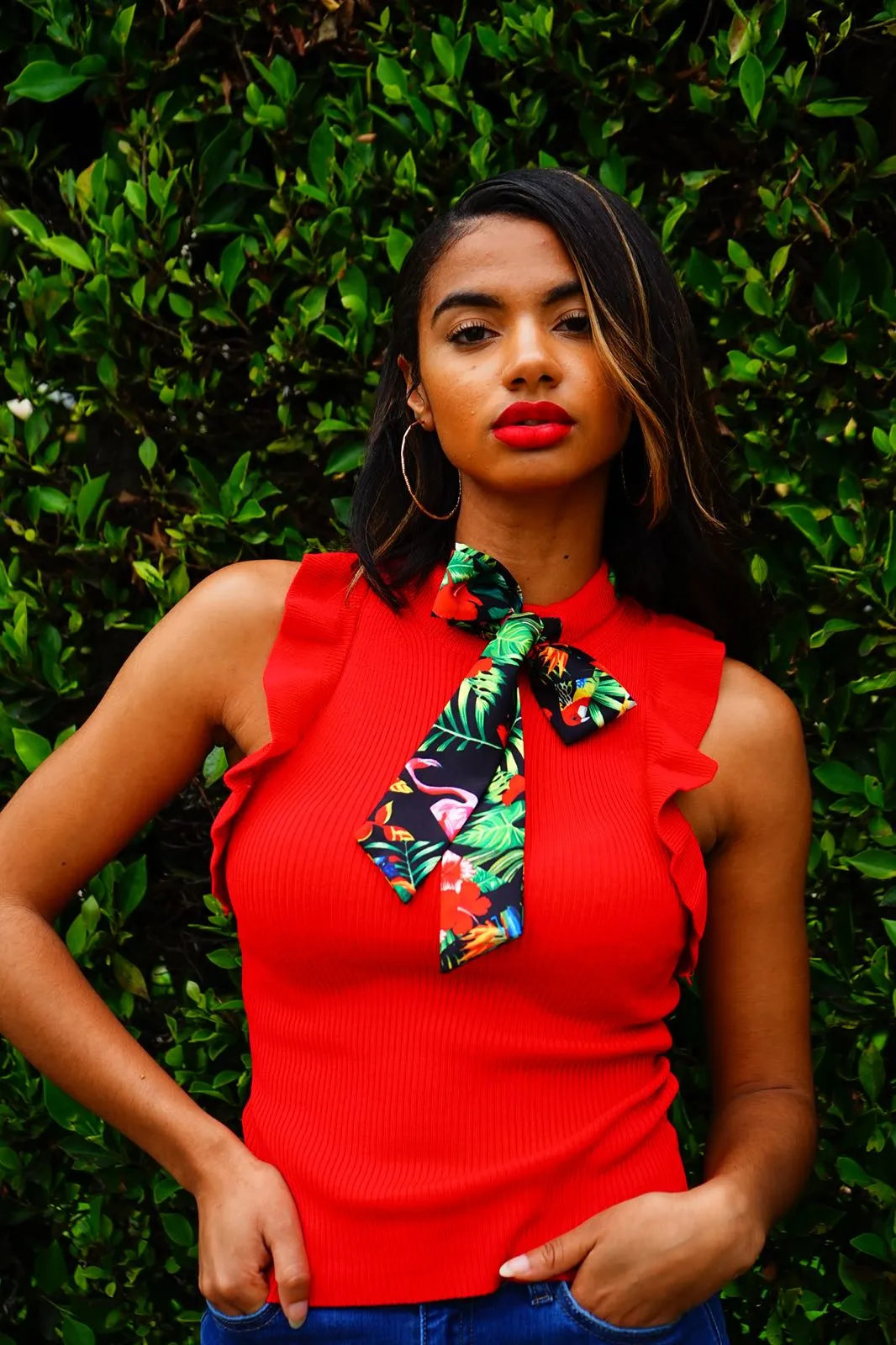 Pauleth Red Top With Tropical Bow