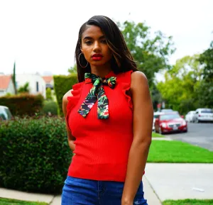 Pauleth Red Top With Tropical Bow