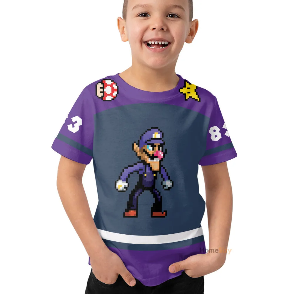 Personalized Custom Name And Number 3D Waluigi Sports Kid Tshirt QT212094Hf