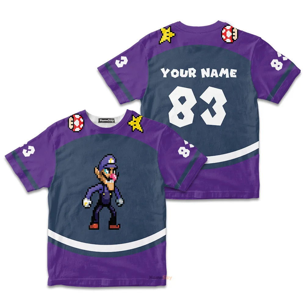 Personalized Custom Name And Number 3D Waluigi Sports Kid Tshirt QT212094Hf