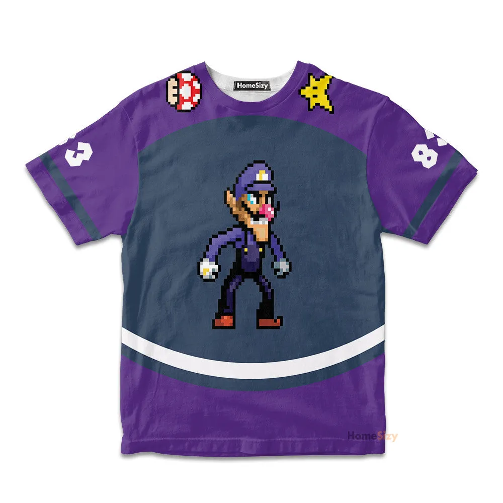 Personalized Custom Name And Number 3D Waluigi Sports Kid Tshirt QT212094Hf
