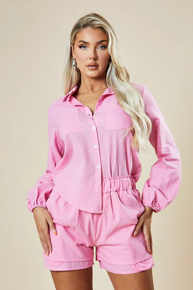 Pink Oversized Shirt & Shorts Co-ord Set - Kalina