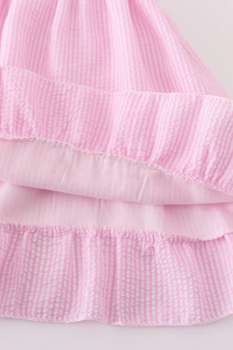 Pink Seersucker Hot Air Balloon Embroidery Dress