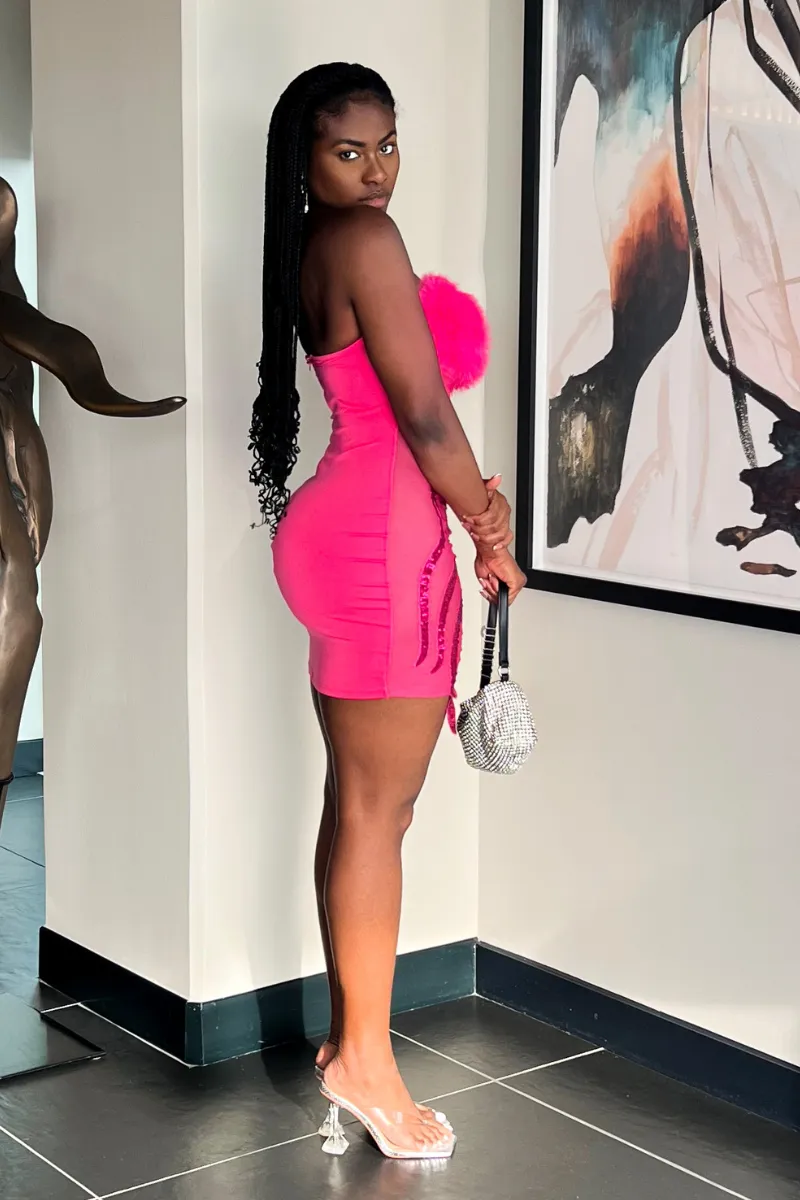 PINK SPARKLE FURRY MINI | DRESS