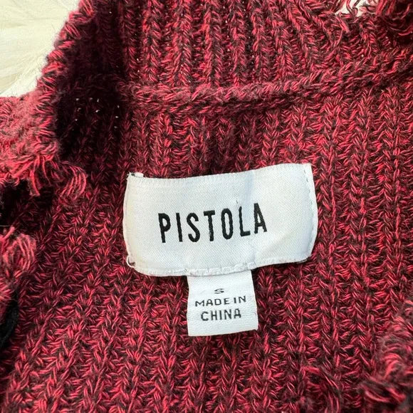Pistola Eva Distressed Cotton Crew Neck Pullover Sweater in Cherry Black Marl